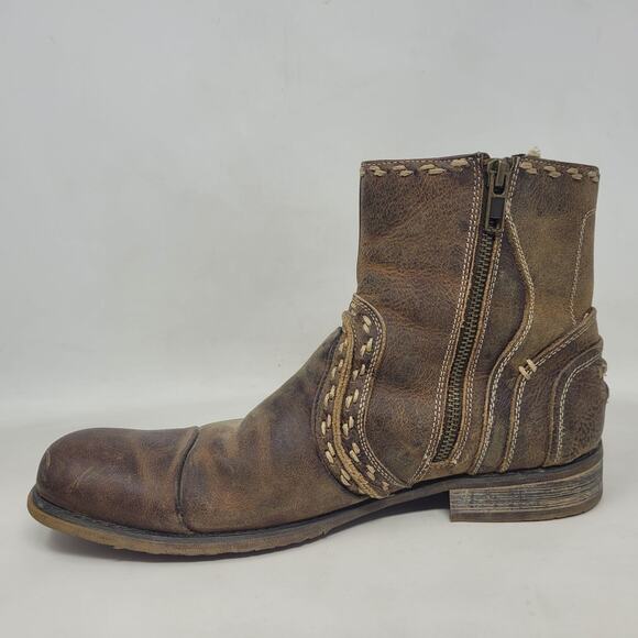 Bed Stu Boots 9 Brown Leather Revolution Ankle Zip Square Toe Distressed Rugged